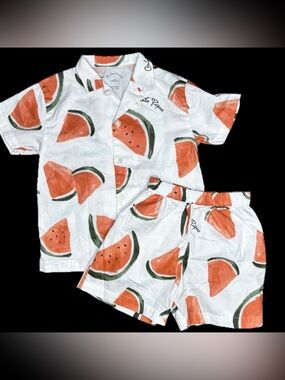 Gelato Pique Watermelon Outfit Shirt Shorts Boys Sz XS 100 110 CM Fits Size 4/5